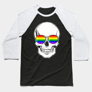 Gay Pride Lgbt Skull With Rainbow Sunglasses Baseball T-Shirt